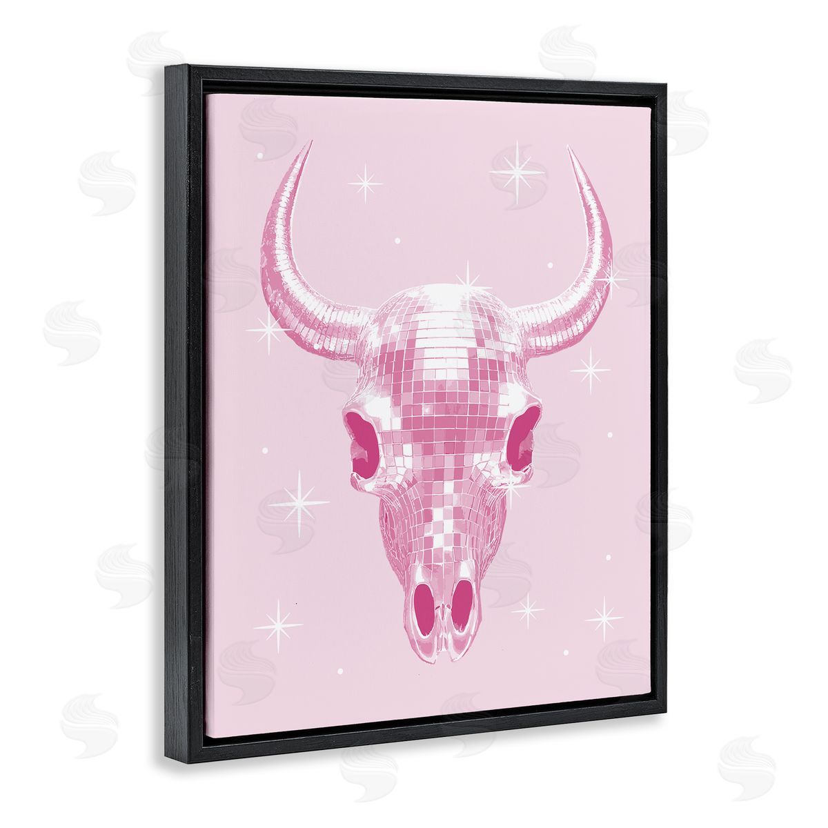 Pastel Disco Cattle Skull Black Floating Frame Canvas Wall Art, Home Decor by Stupell Studio