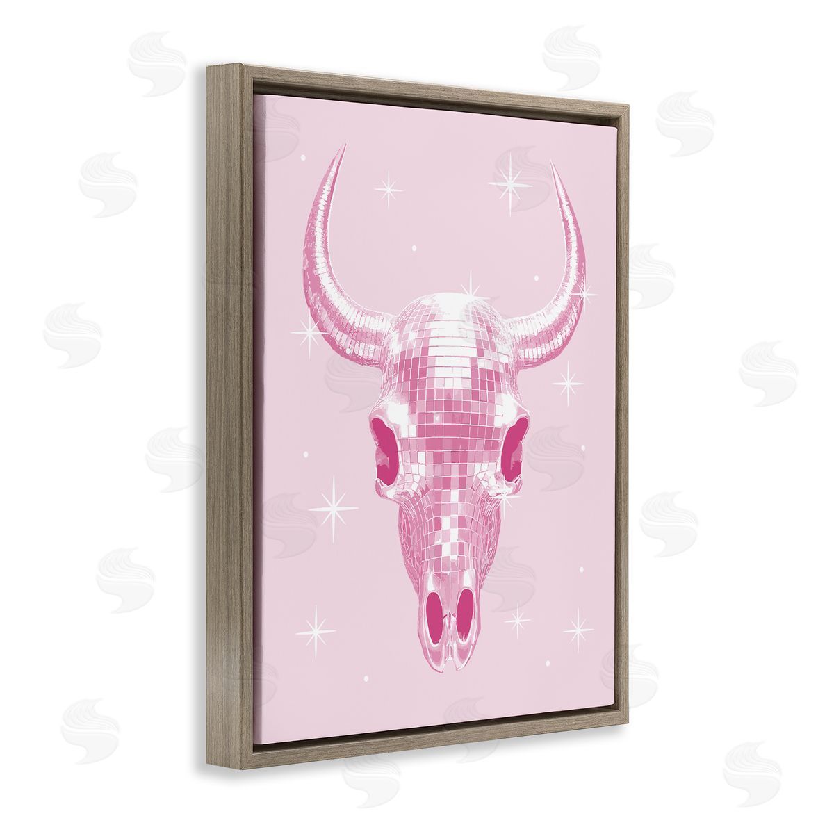 Pastel Disco Cattle Skull Brown Floating Frame Canvas Wall Art, Home Decor by Stupell Studio