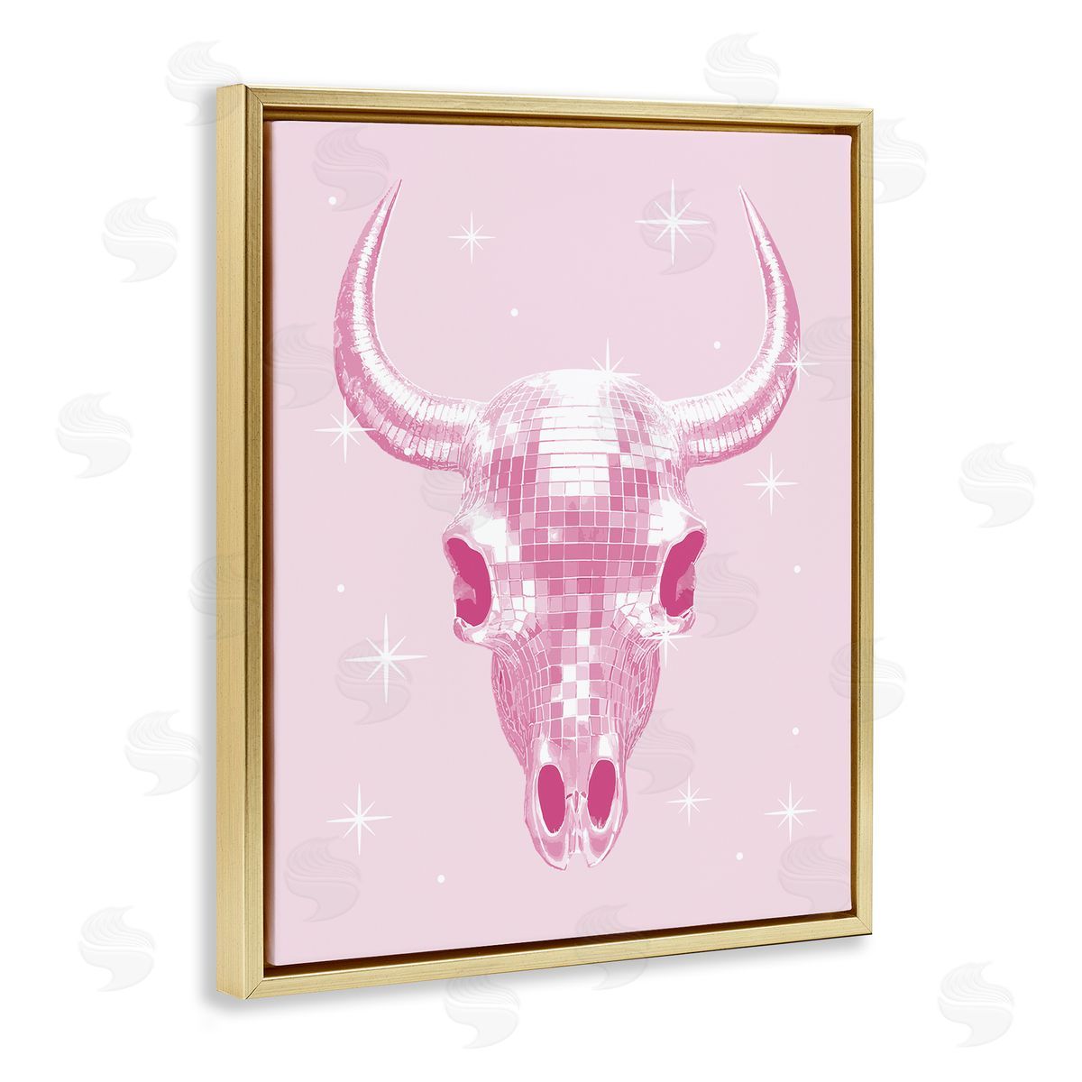 Pastel Disco Cattle Skull Gold Floating Frame Canvas Wall Art, Home Decor by Stupell Studio