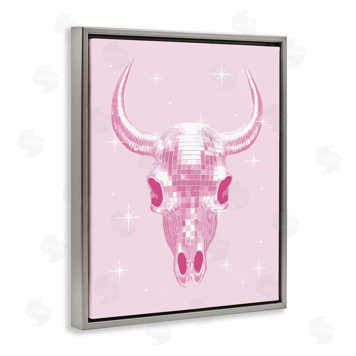 Pastel Disco Cattle Skull Grey Floating Frame Canvas Wall Art, Home Decor by Stupell Studio