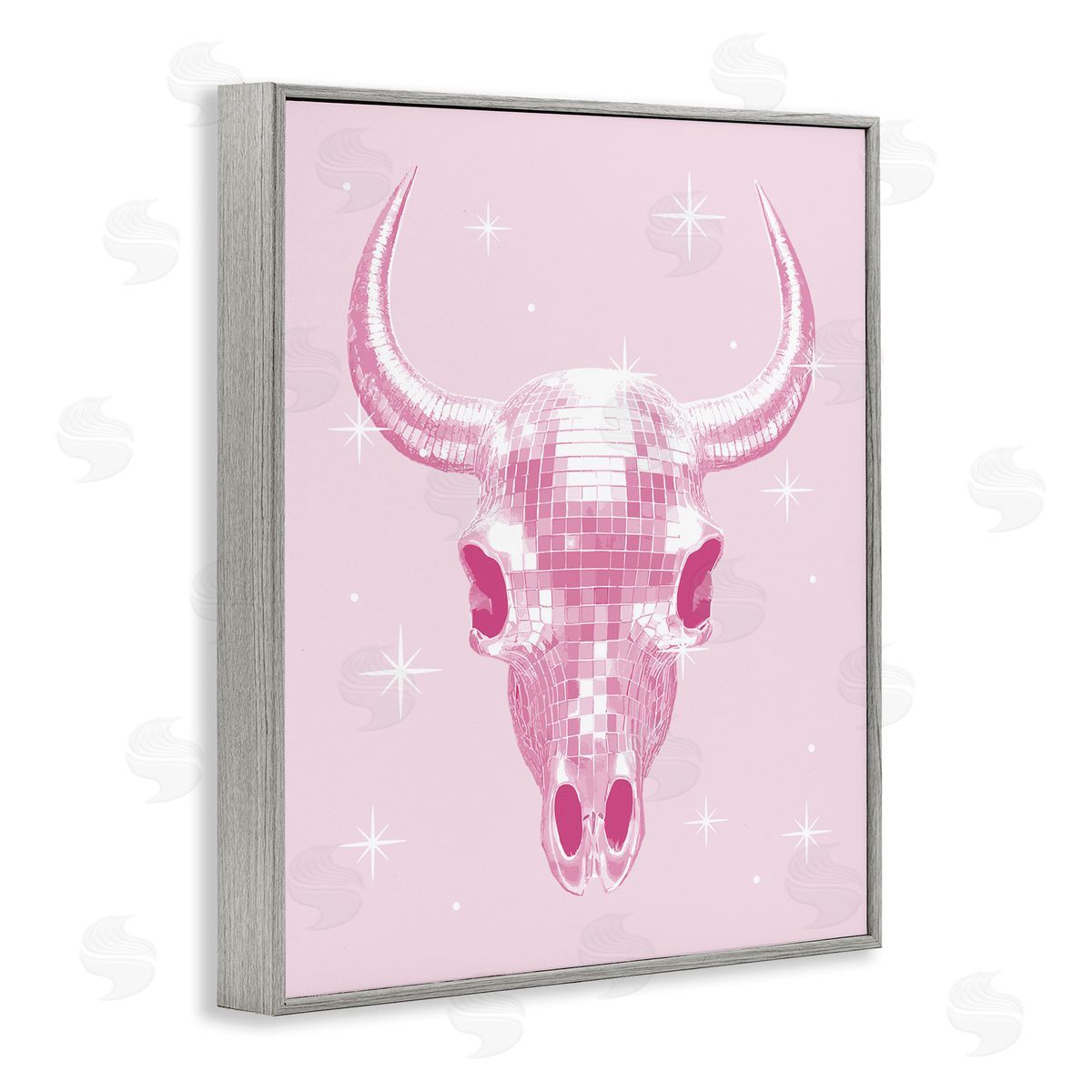 Pastel Disco Cattle Skull Grey Frame Print Wall Art, Home Decor by Stupell Studio
