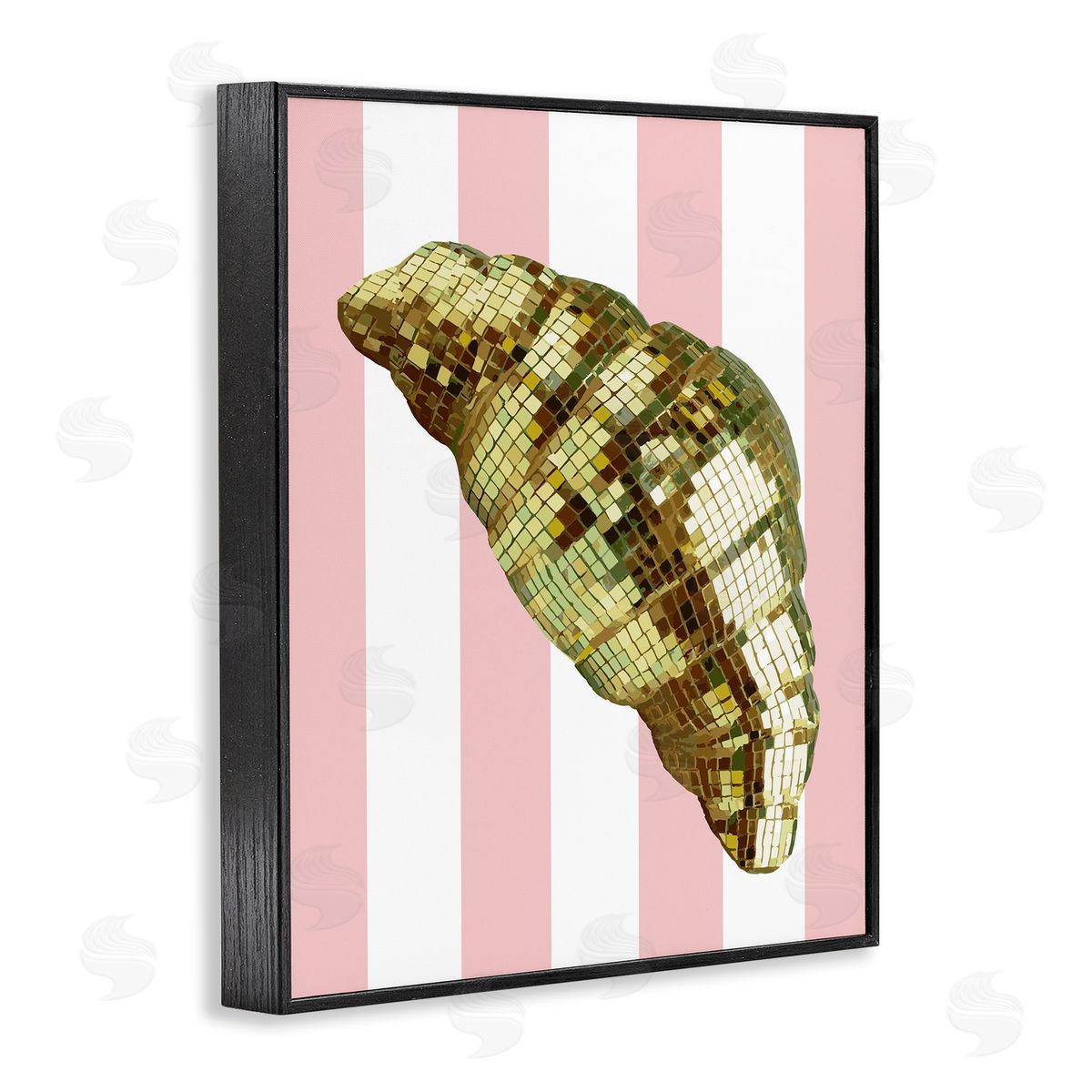 Disco Croissant & Pink Stripes Black Frame Print Wall Art, Home Decor by Stupell Studio