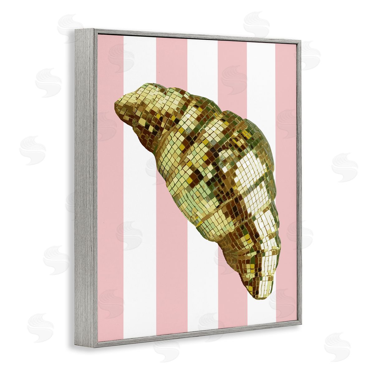Disco Croissant & Pink Stripes Grey Frame Print Wall Art, Home Decor by Stupell Studio