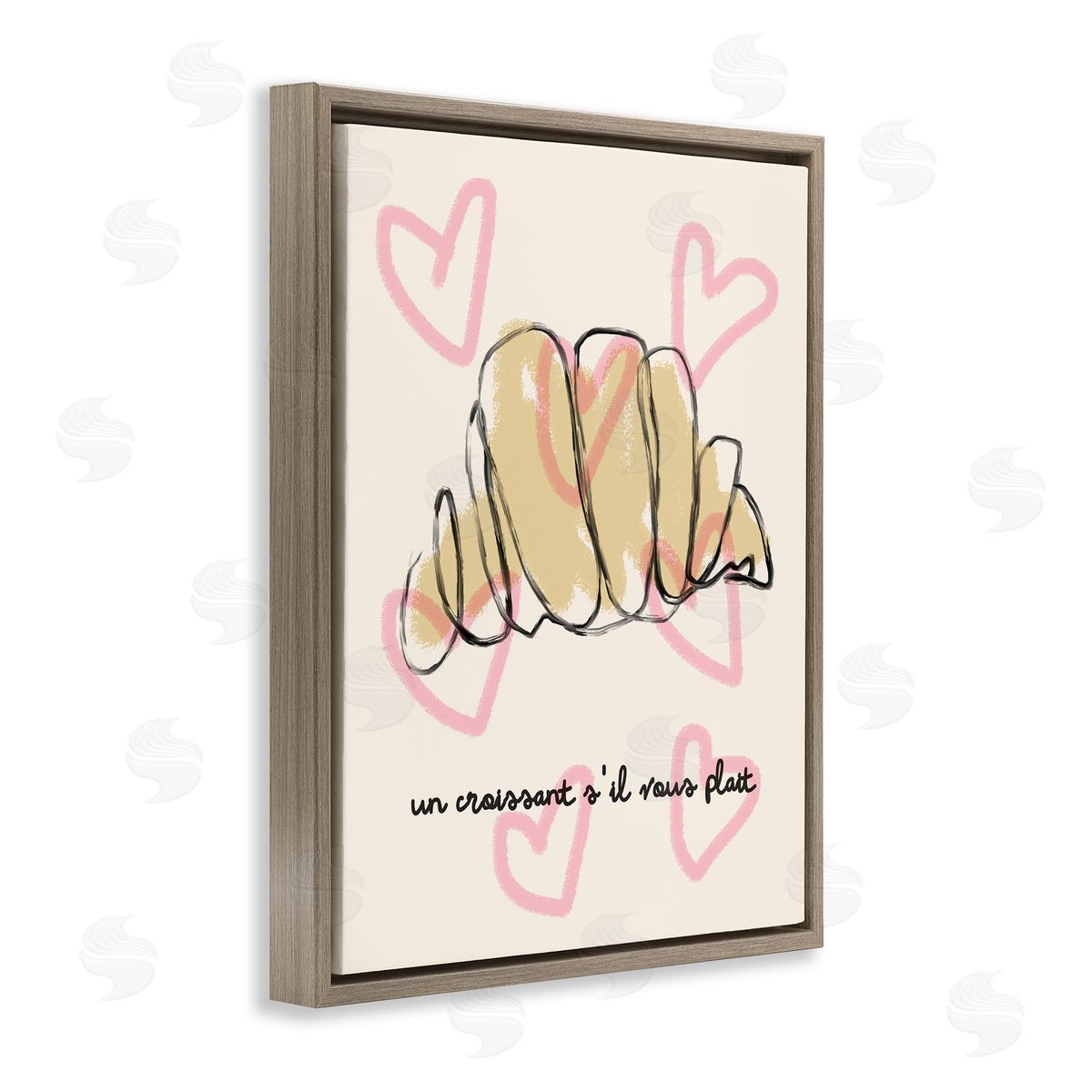 Chic Croissant with Hearts Brown Floating Frame Canvas Wall Art, Home Decor by Stupell Studio
