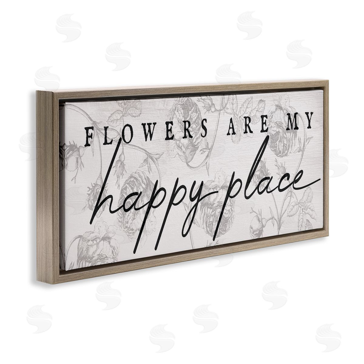 Flowers Are Happy Place Brown Floating Frame Canvas Wall Art, Home Decor by Stupell Studio