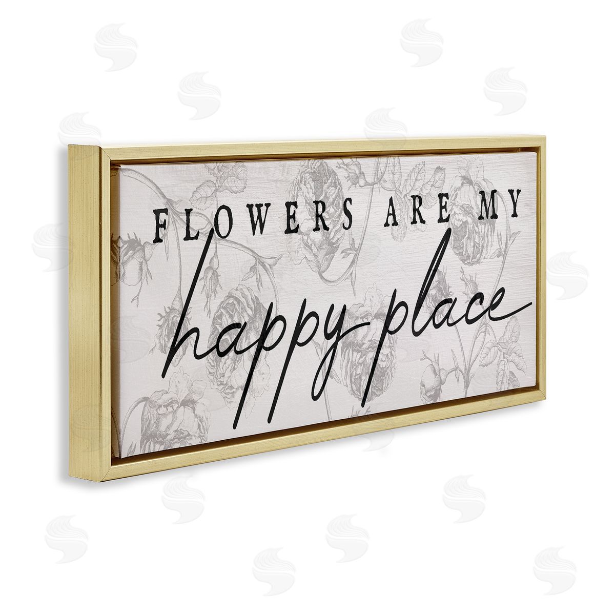 Flowers Are Happy Place Gold Floating Frame Canvas Wall Art, Home Decor by Stupell Studio