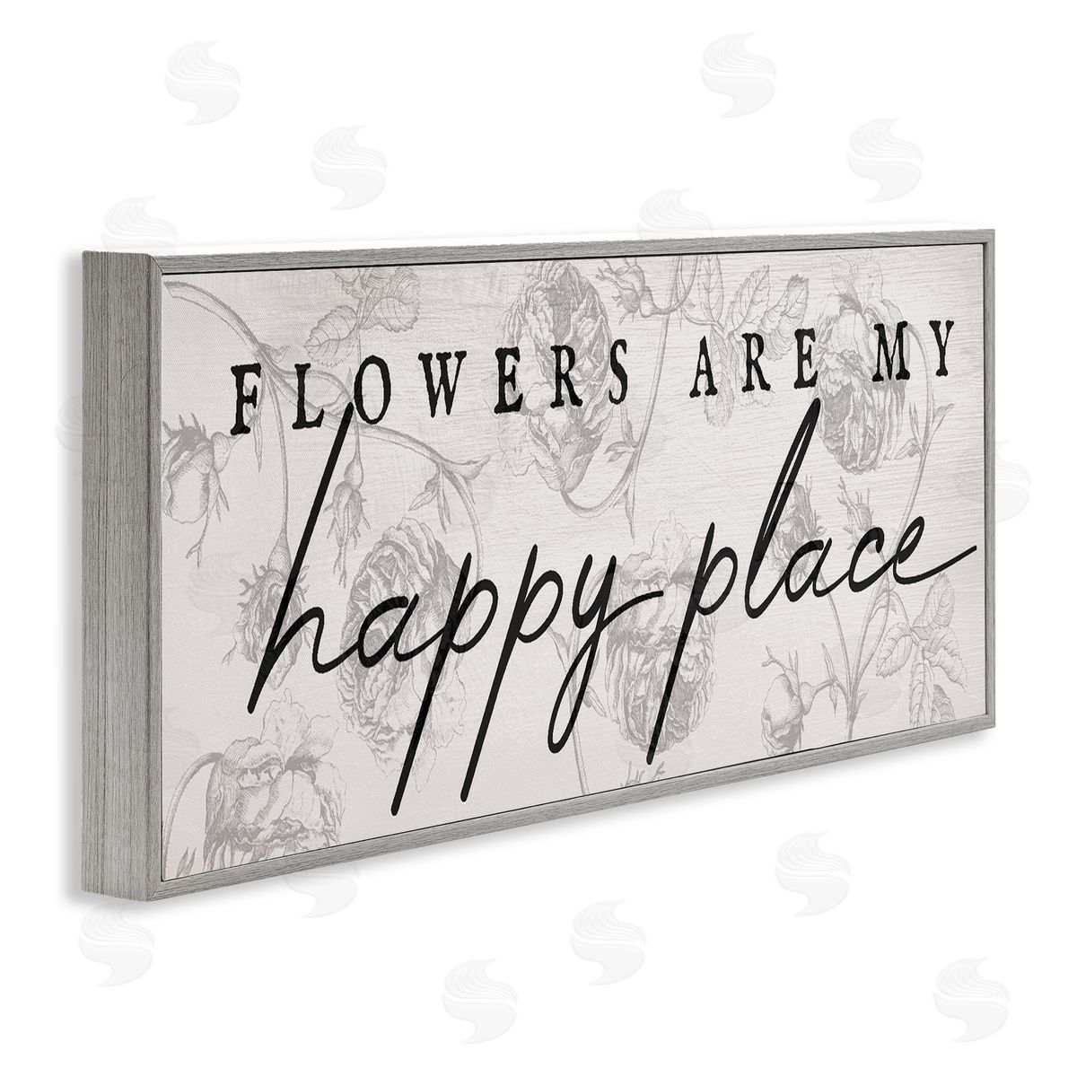 Flowers Are Happy Place Grey Frame Print Wall Art, Home Decor by Stupell Studio
