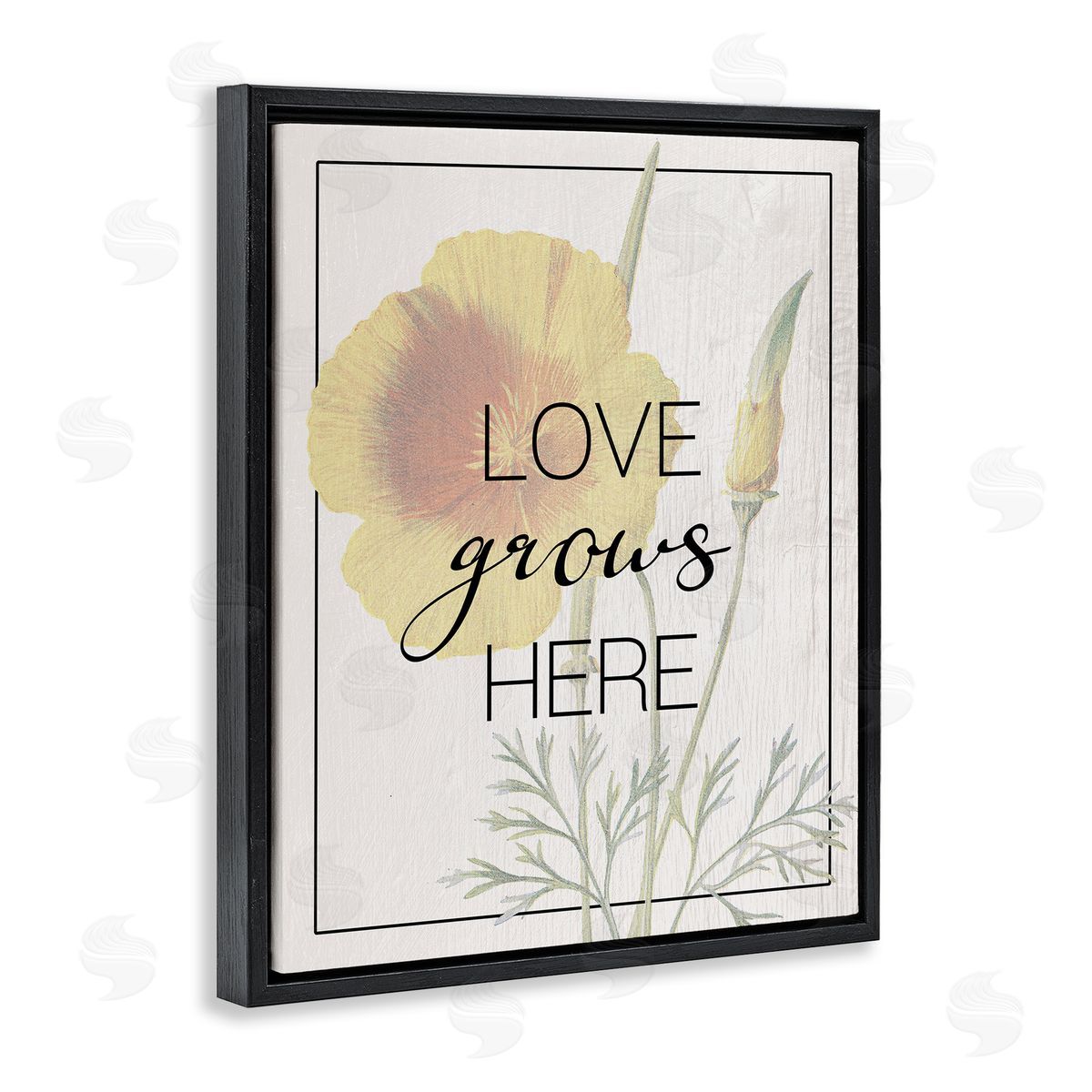 Vintage Love Grows Here Black Floating Frame Canvas Wall Art, Home Decor by Stupell Studio