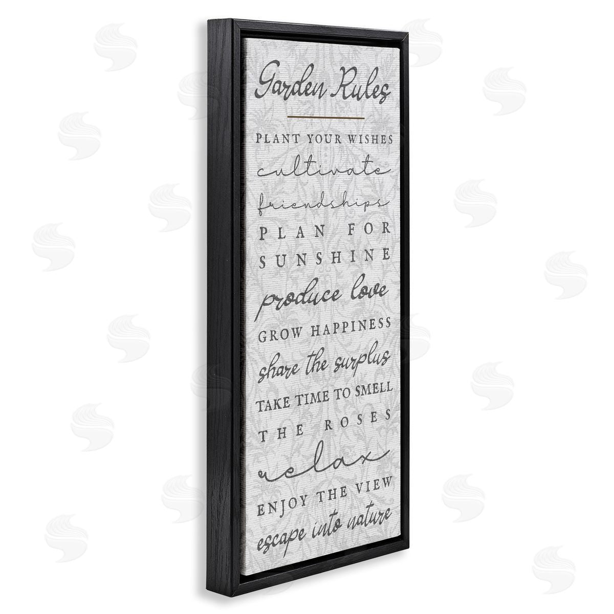 Garden Rules on Floral Pattern Black Floating Frame Canvas Wall Art, Home Decor by Stupell Studio