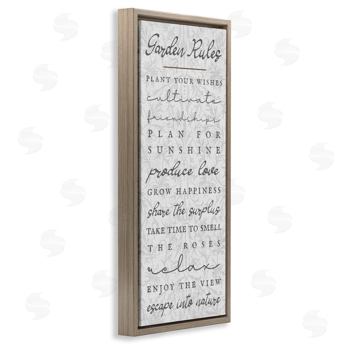 Garden Rules on Floral Pattern Brown Floating Frame Canvas Wall Art, Home Decor by Stupell Studio