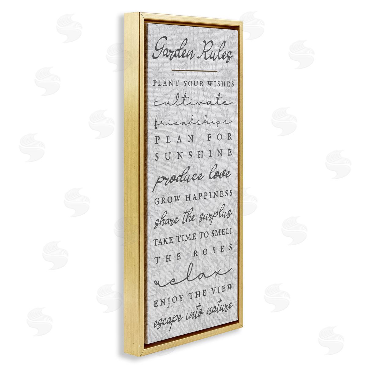 Garden Rules on Floral Pattern Gold Floating Frame Canvas Wall Art, Home Decor by Stupell Studio