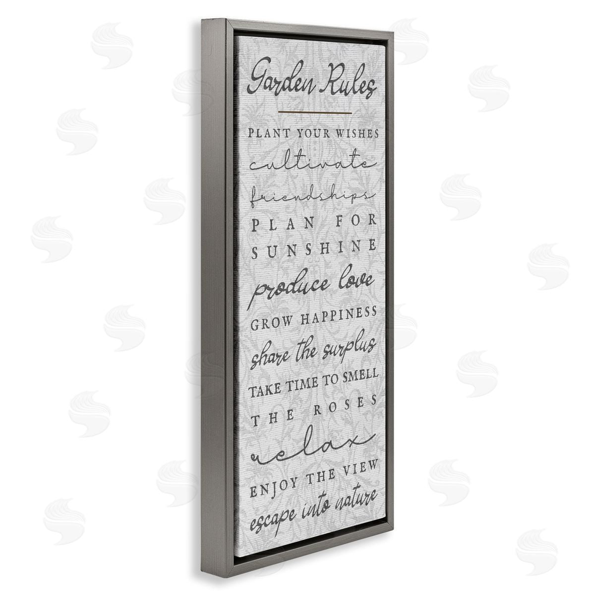 Garden Rules on Floral Pattern Grey Floating Frame Canvas Wall Art, Home Decor by Stupell Studio