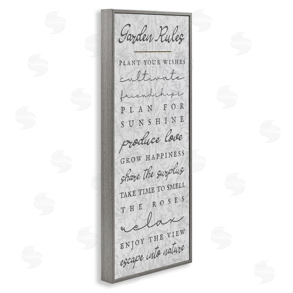 Garden Rules on Floral Pattern Grey Frame Print Wall Art, Home Decor by Stupell Studio