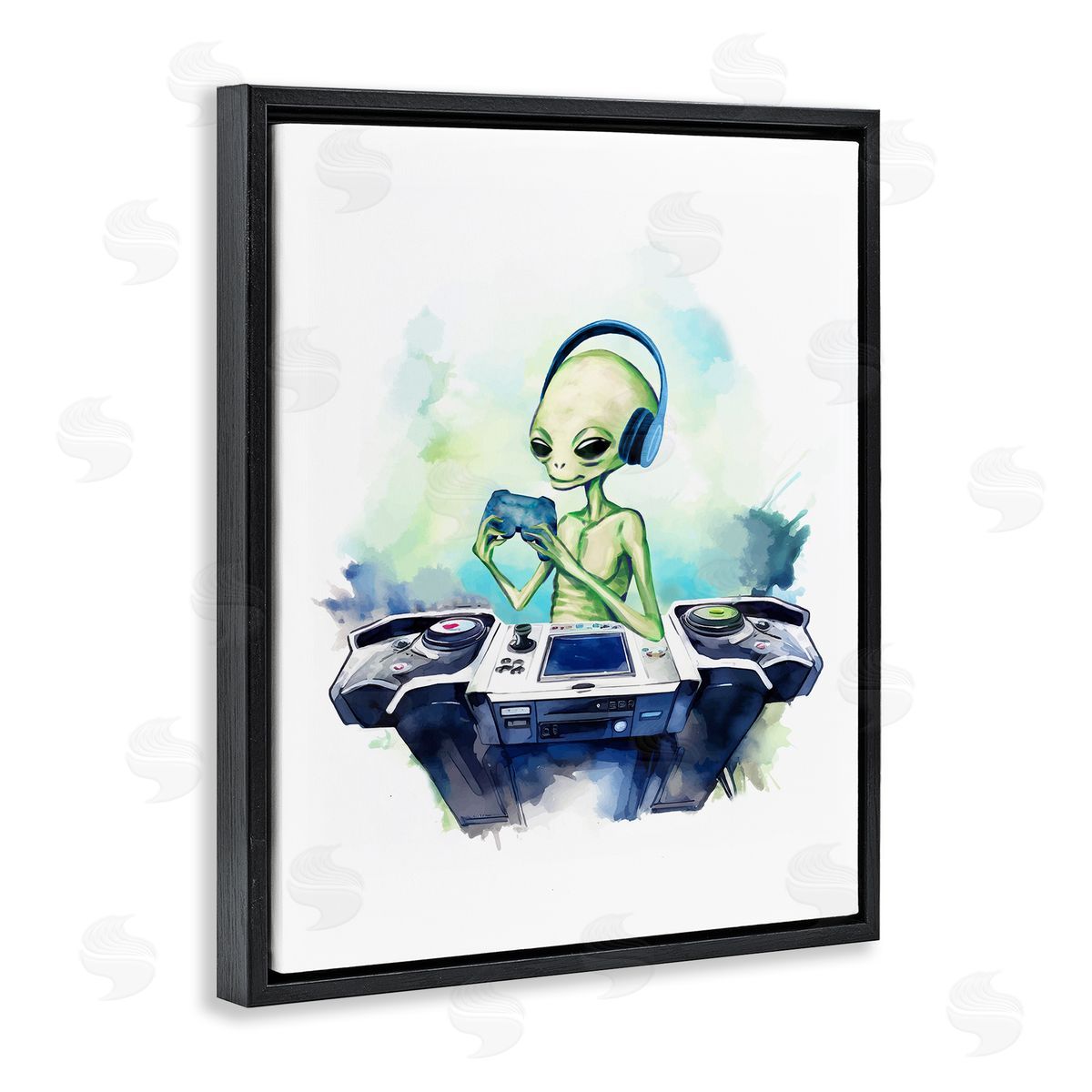 Tech Alien Playing Video Games Black Floating Frame Canvas Wall Art, Home Decor by Stupell Studio