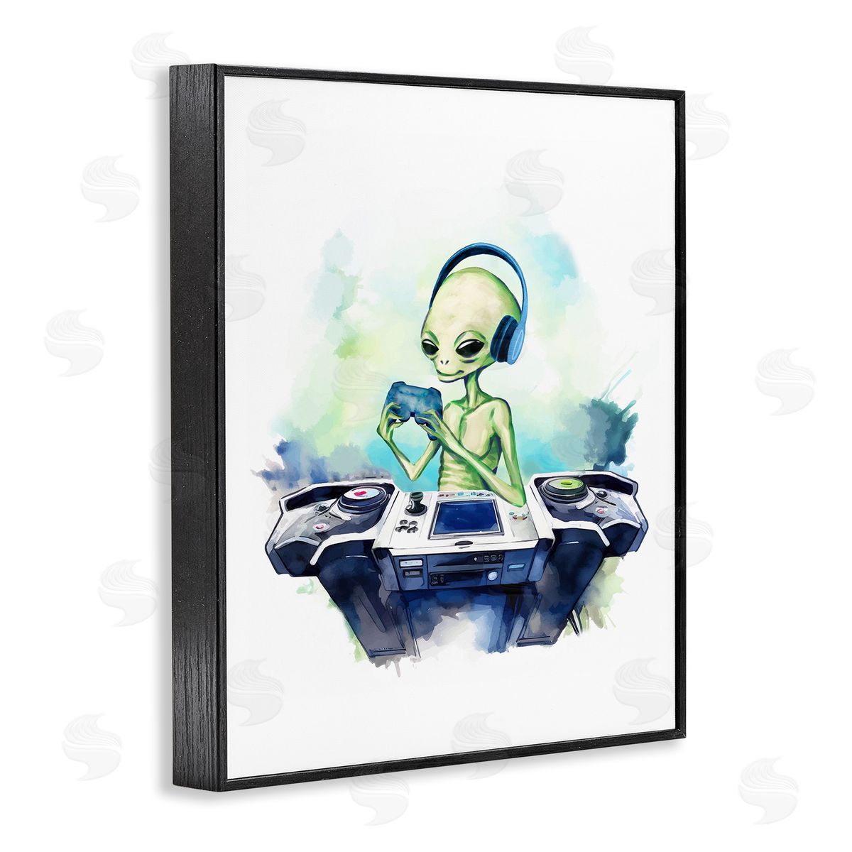 Tech Alien Playing Video Games Black Frame Print Wall Art, Home Decor by Stupell Studio