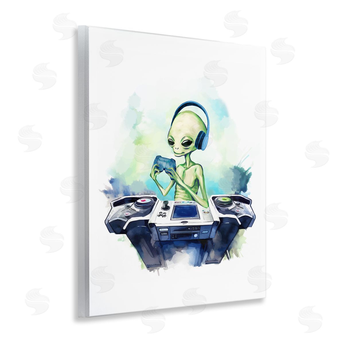 Tech Alien Playing Video Games Wood Plaque Wall Art, Home Decor by Stupell Studio