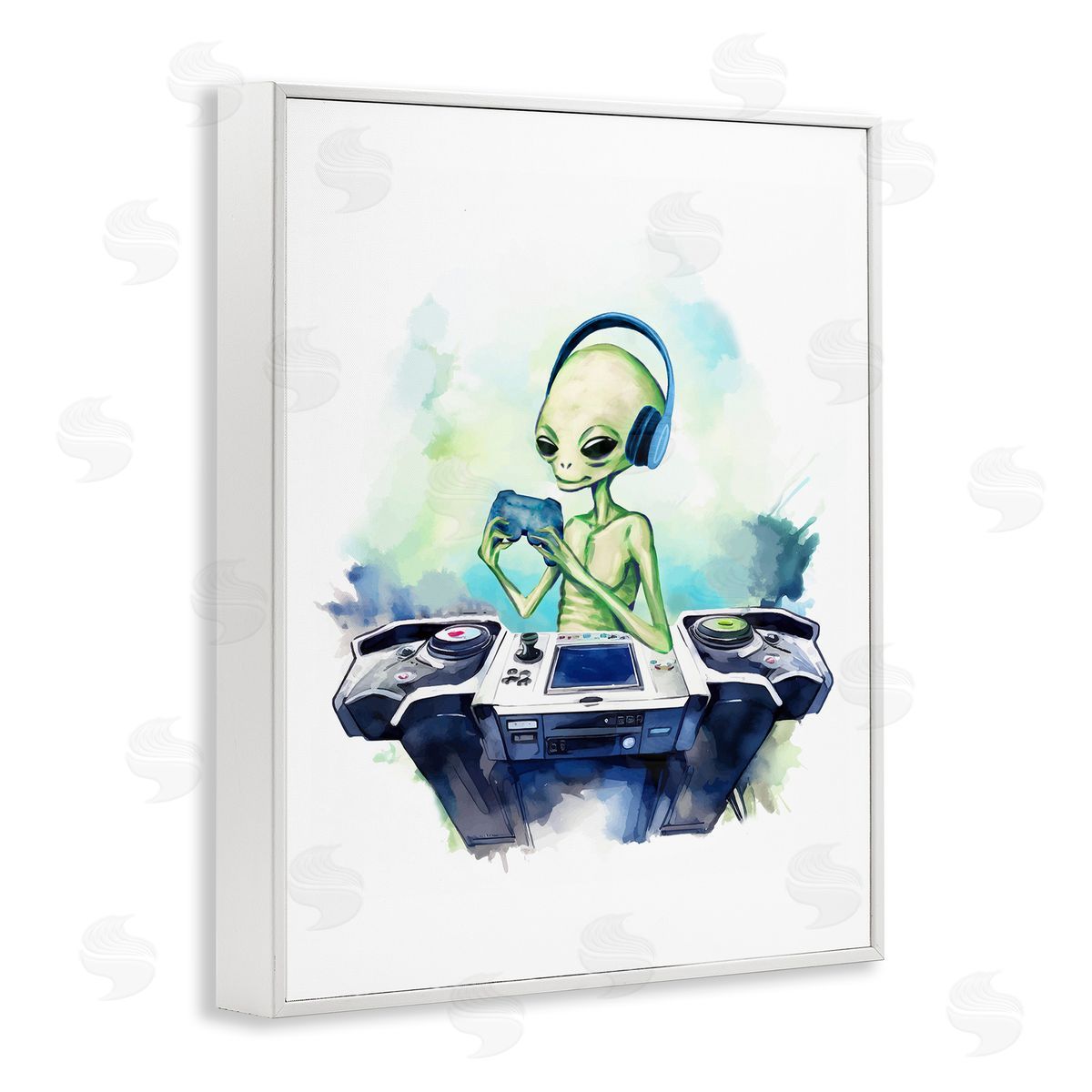Tech Alien Playing Video Games White Frame Print Wall Art, Home Decor by Stupell Studio