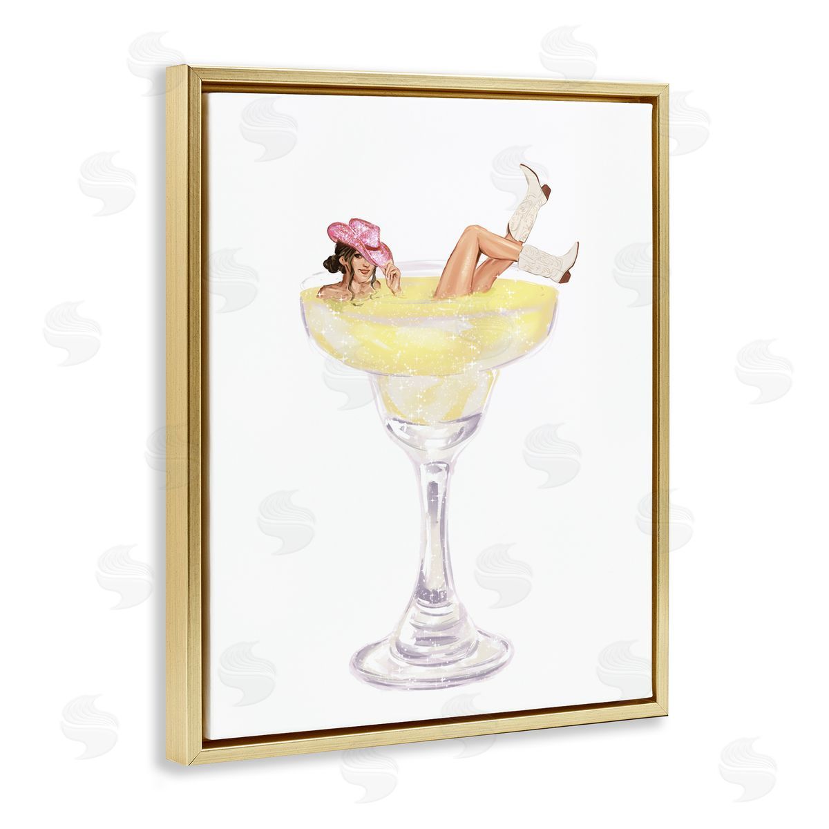 Glam Cowgirl in Margarita Gold Floating Frame Canvas Wall Art, Home Decor by Ziwei Li
