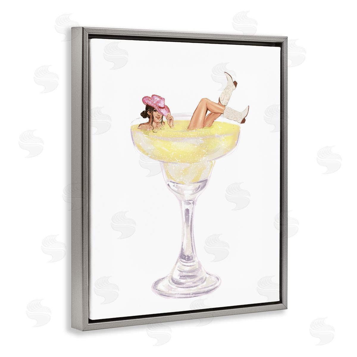 Glam Cowgirl in Margarita Grey Floating Frame Canvas Wall Art, Home Decor by Ziwei Li