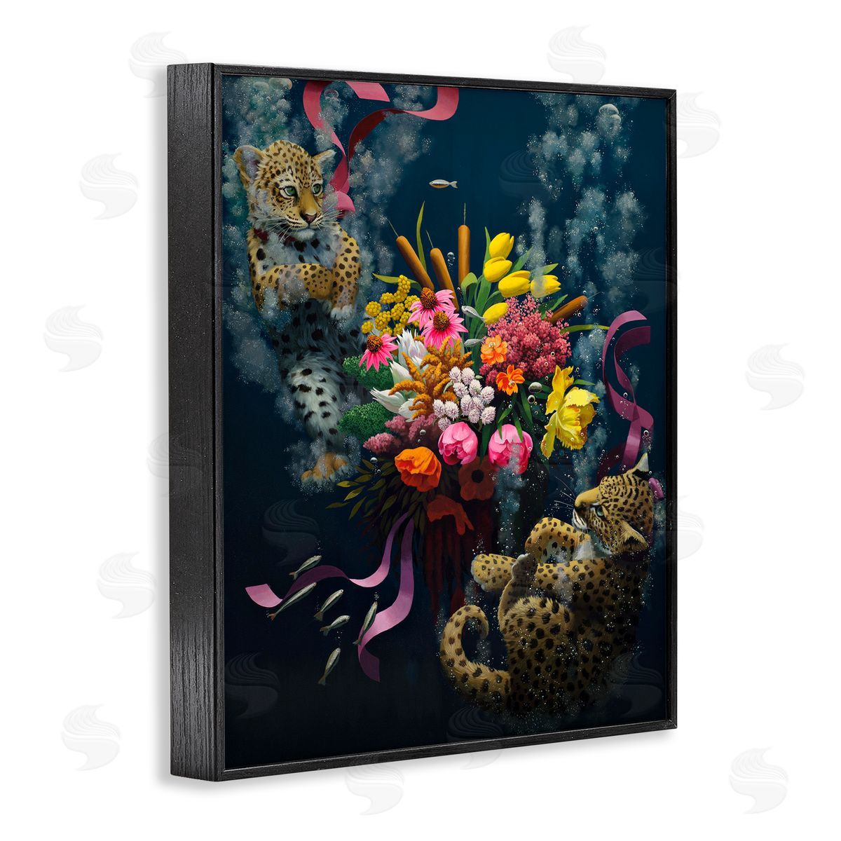 Bouquet with Leopards Underwater Black Frame Print Wall Art, Home Decor by Heather Gauthier
