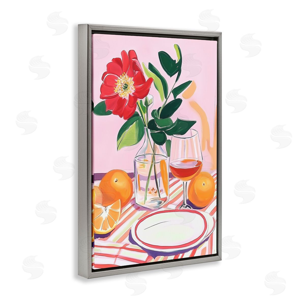 Pastel Hued Table Setting Grey Floating Frame Canvas Wall Art, Home Decor by Andreas Magnusson