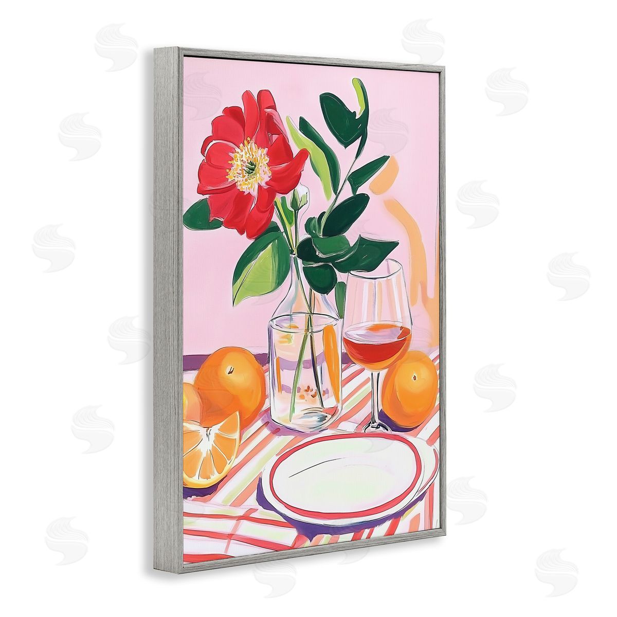 Pastel Hued Table Setting Grey Frame Print Wall Art, Home Decor by Andreas Magnusson