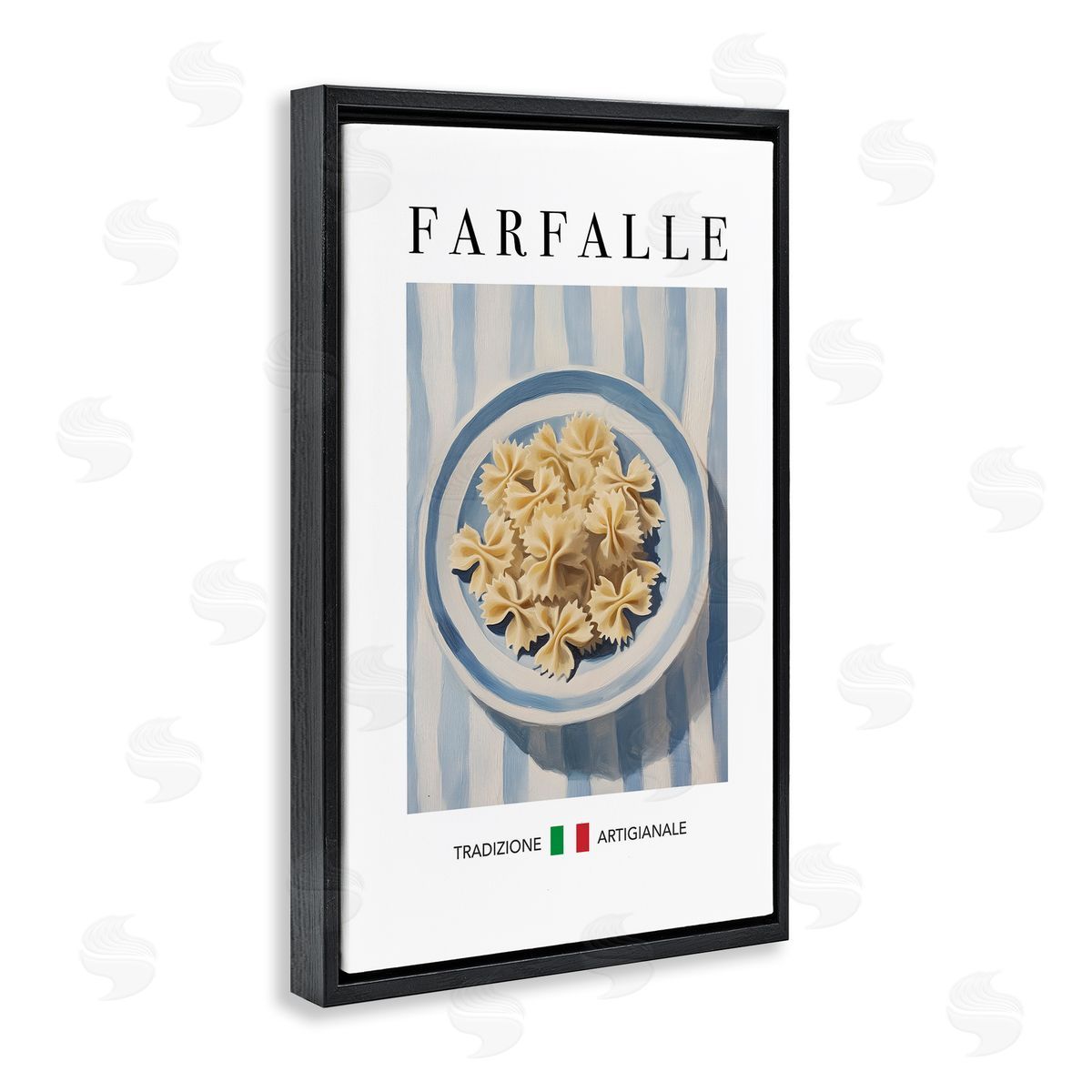 Traditional Farafalle Pasta Black Floating Frame Canvas Wall Art, Home Decor by Andreas Magnusson