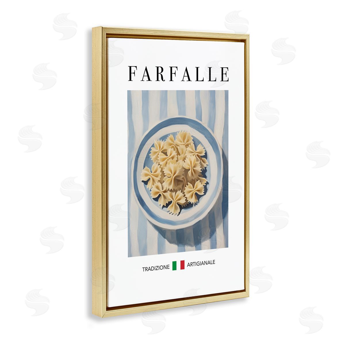 Traditional Farafalle Pasta Gold Floating Frame Canvas Wall Art, Home Decor by Andreas Magnusson
