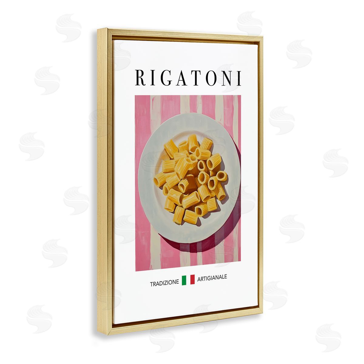 Traditional Rigatoni Pasta Gold Floating Frame Canvas Wall Art, Home Decor by Andreas Magnusson