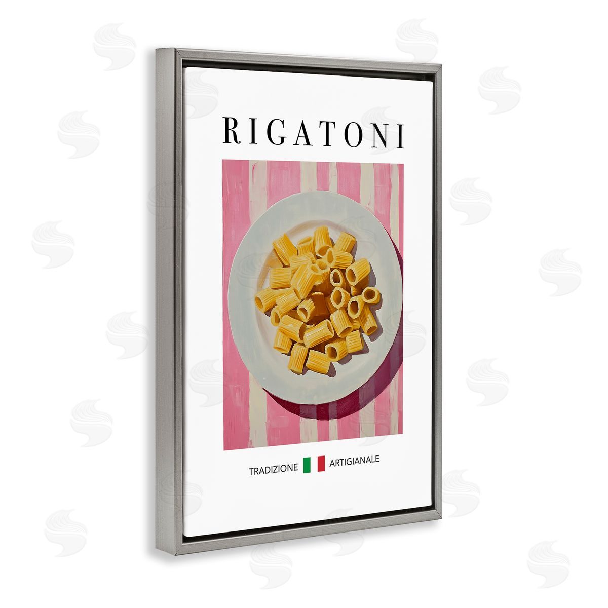 Traditional Rigatoni Pasta Grey Floating Frame Canvas Wall Art, Home Decor by Andreas Magnusson