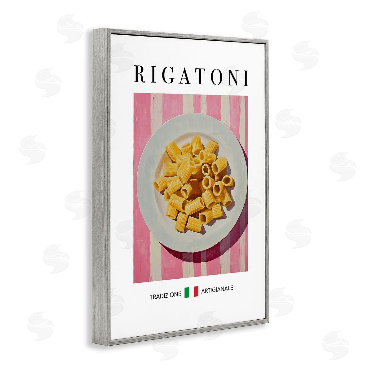 Traditional Rigatoni Pasta Grey Frame Print Wall Art, Home Decor by Andreas Magnusson
