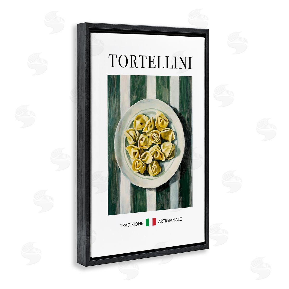 Traditional Tortellini Pasta Black Floating Frame Canvas Wall Art, Home Decor by Andreas Magnusson