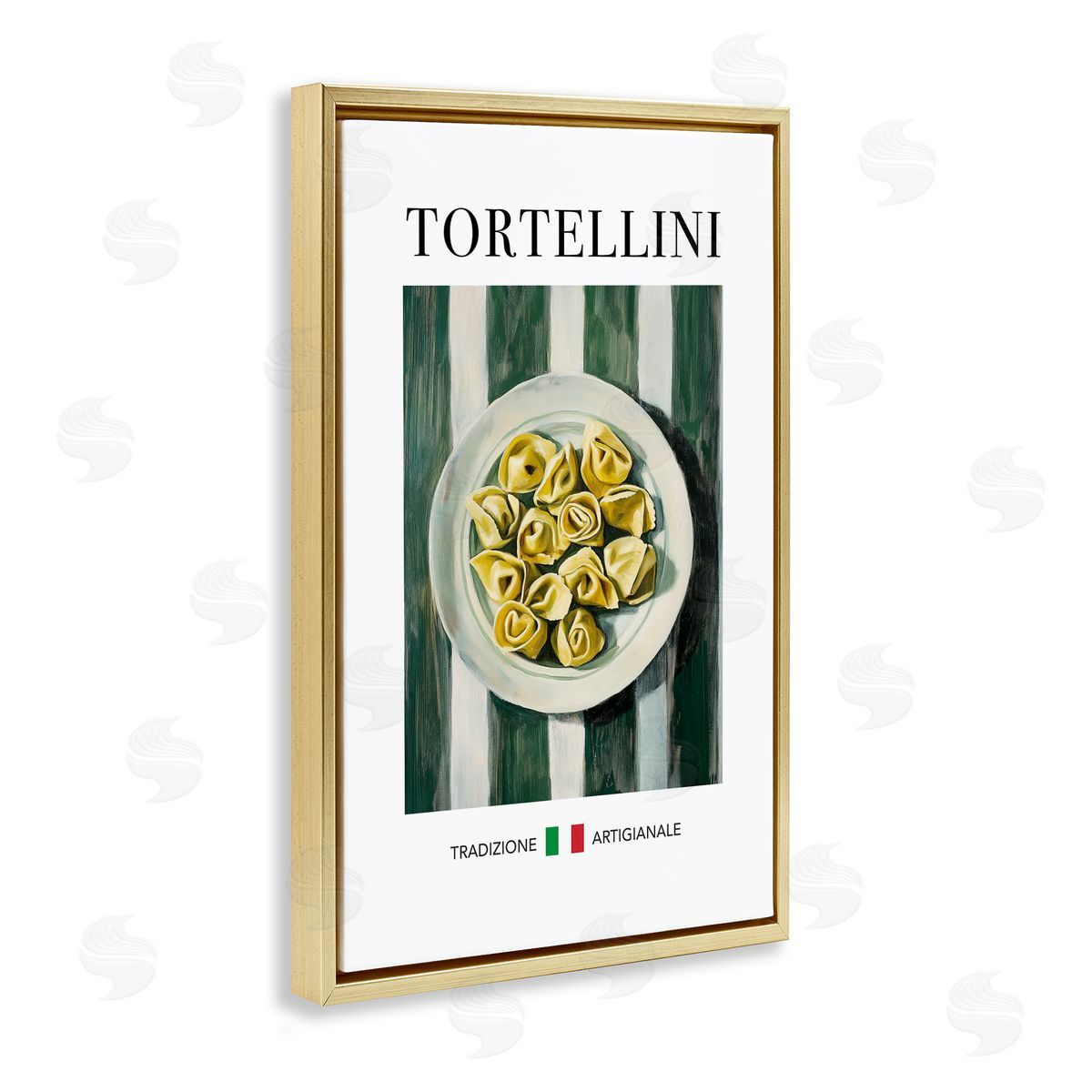Traditional Tortellini Pasta Gold Floating Frame Canvas Wall Art, Home Decor by Andreas Magnusson