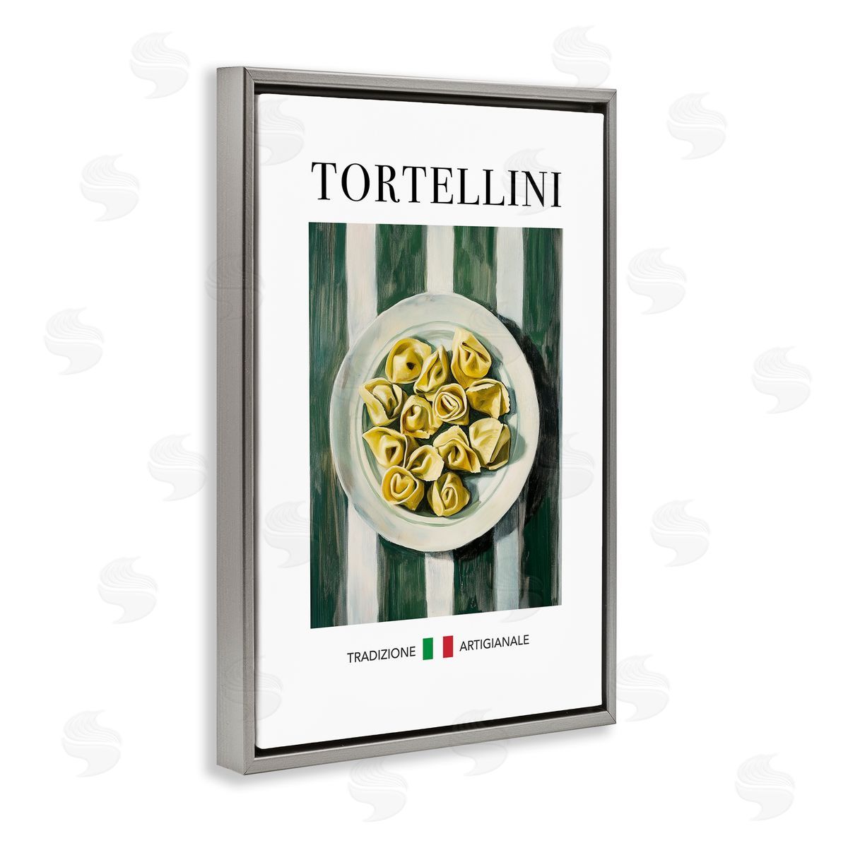 Traditional Tortellini Pasta Grey Floating Frame Canvas Wall Art, Home Decor by Andreas Magnusson