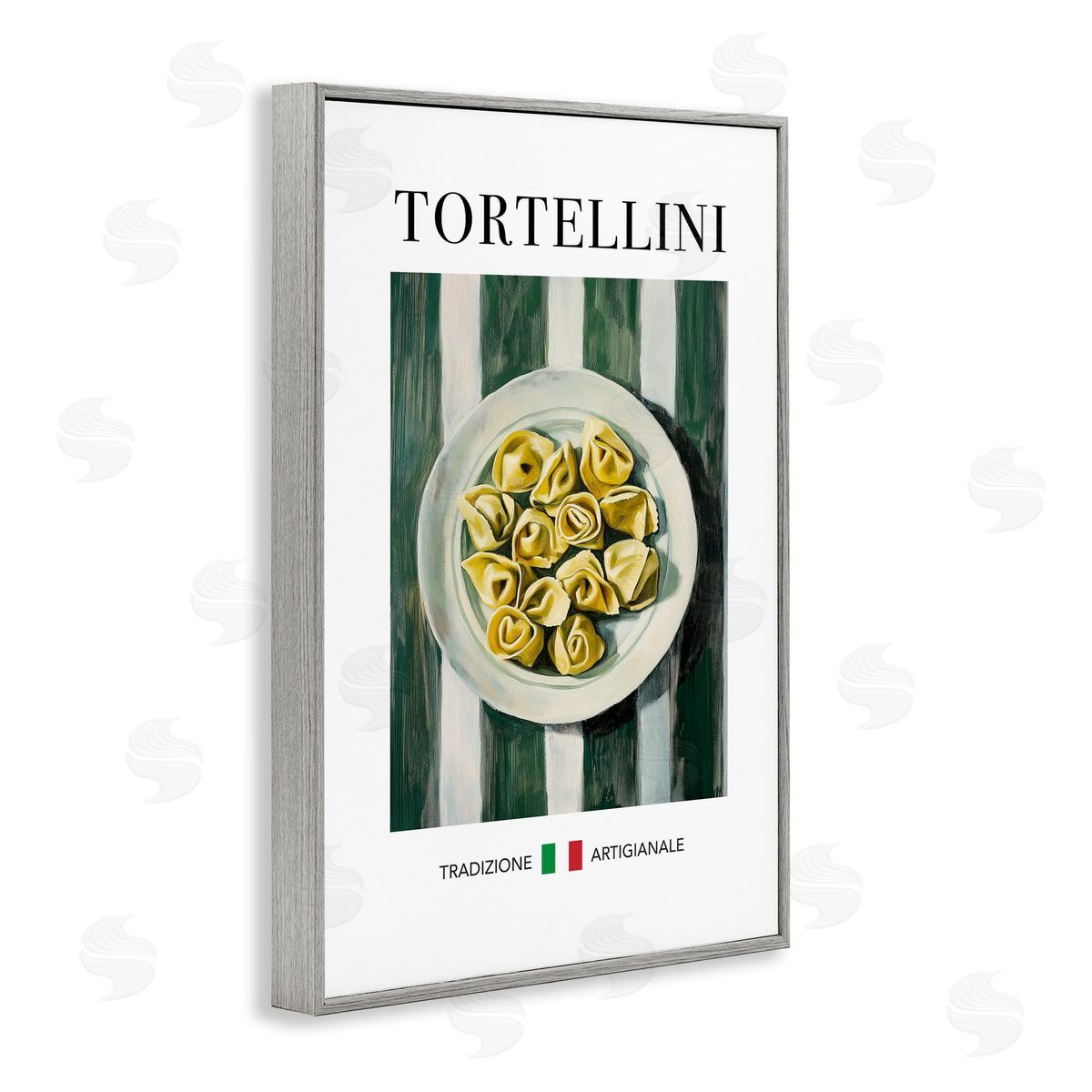 Traditional Tortellini Pasta Grey Frame Print Wall Art, Home Decor by Andreas Magnusson
