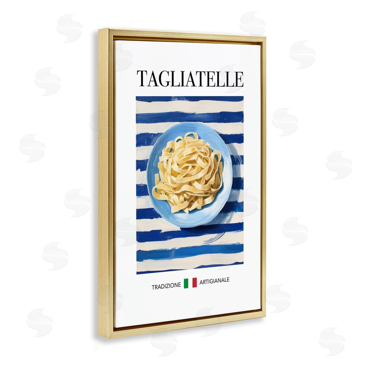 Traditional Tagliatelle Pasta Gold Floating Frame Canvas Wall Art, Home Decor by Andreas Magnusson