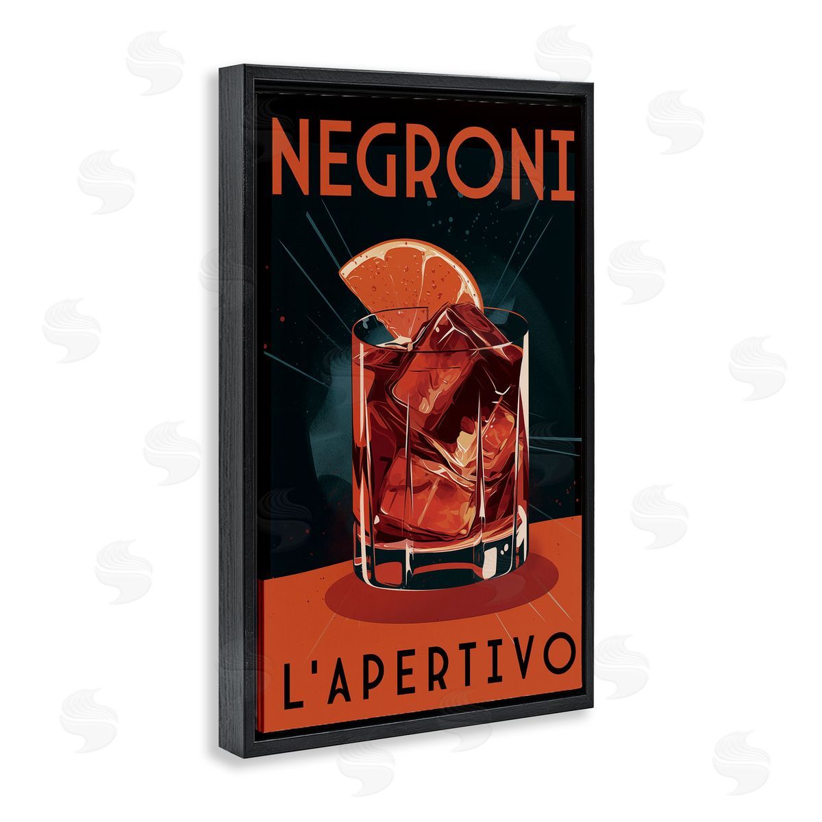 Vintage Midcentury Negroni Drink Black Floating Frame Canvas Wall Art, Home Decor by Andreas Magnusson