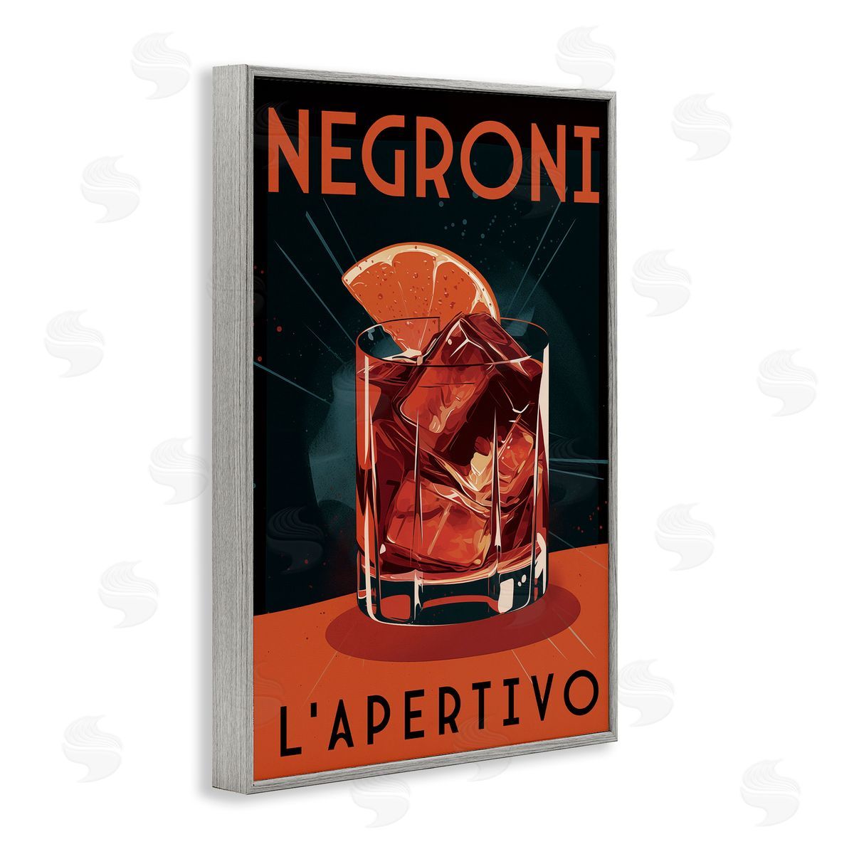 Vintage Midcentury Negroni Drink Grey Frame Print Wall Art, Home Decor by Andreas Magnusson