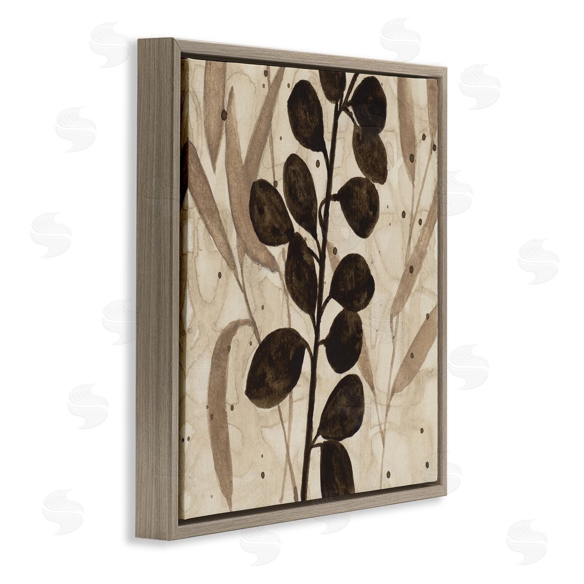 Beige & Brown Natural Leaves Brown Floating Frame Canvas Wall Art, Home Decor by Krinlox