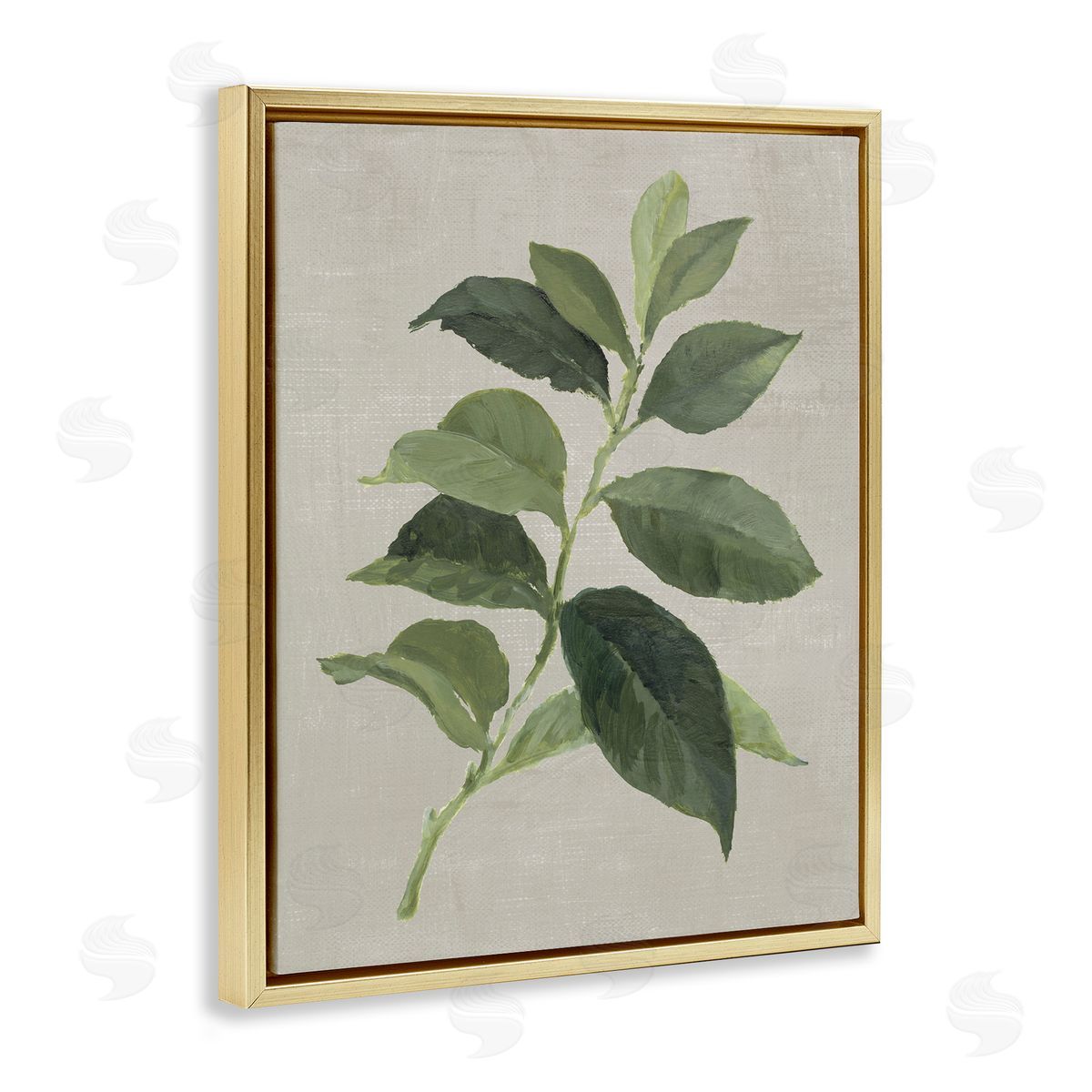 Arabica Coffee Plant Leaf Gold Floating Frame Canvas Wall Art, Home Decor by Lanie Loreth