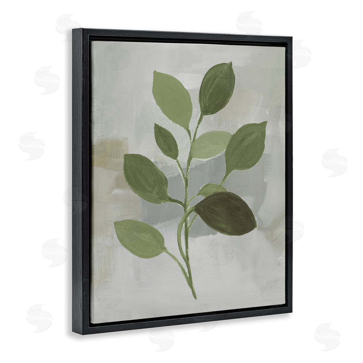 Leaf Sprigs over Grey Black Floating Frame Canvas Wall Art, Home Decor by Lanie Loreth