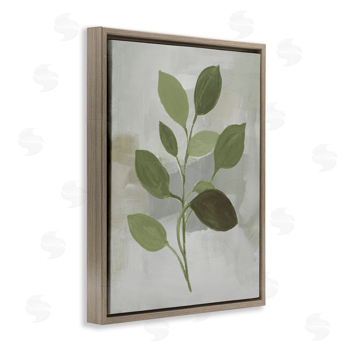 Leaf Sprigs over Grey Brown Floating Frame Canvas Wall Art, Home Decor by Lanie Loreth