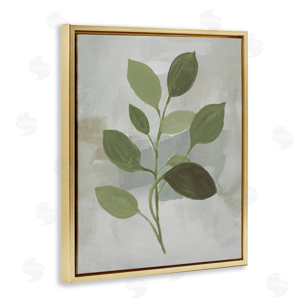 Leaf Sprigs over Grey Gold Floating Frame Canvas Wall Art, Home Decor by Lanie Loreth