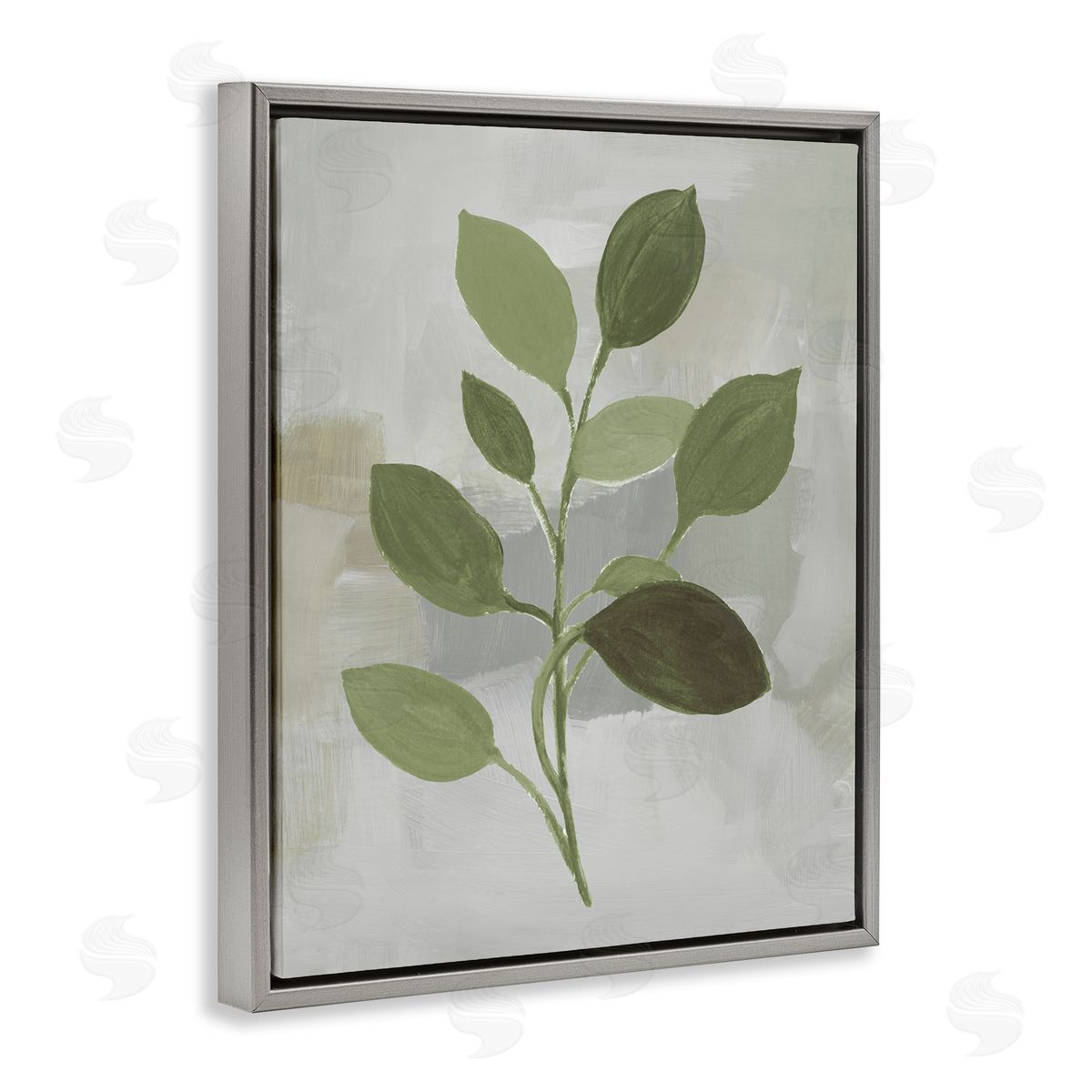 Leaf Sprigs over Grey Grey Floating Frame Canvas Wall Art, Home Decor by Lanie Loreth
