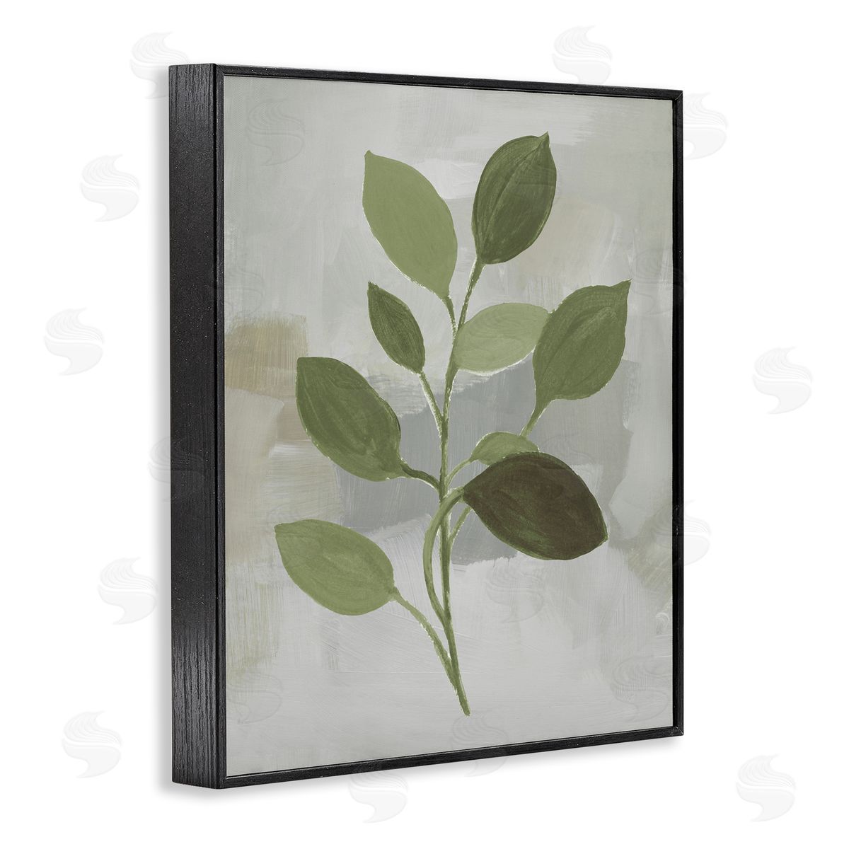 Leaf Sprigs over Grey Black Frame Print Wall Art, Home Decor by Lanie Loreth