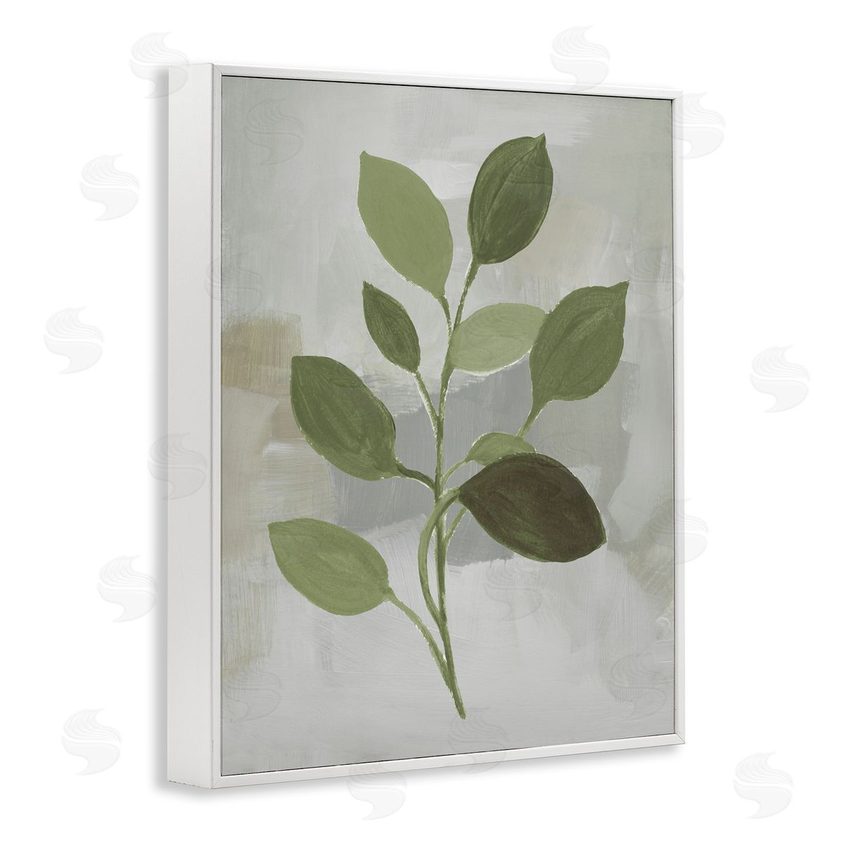 Leaf Sprigs over Grey White Frame Print Wall Art, Home Decor by Lanie Loreth