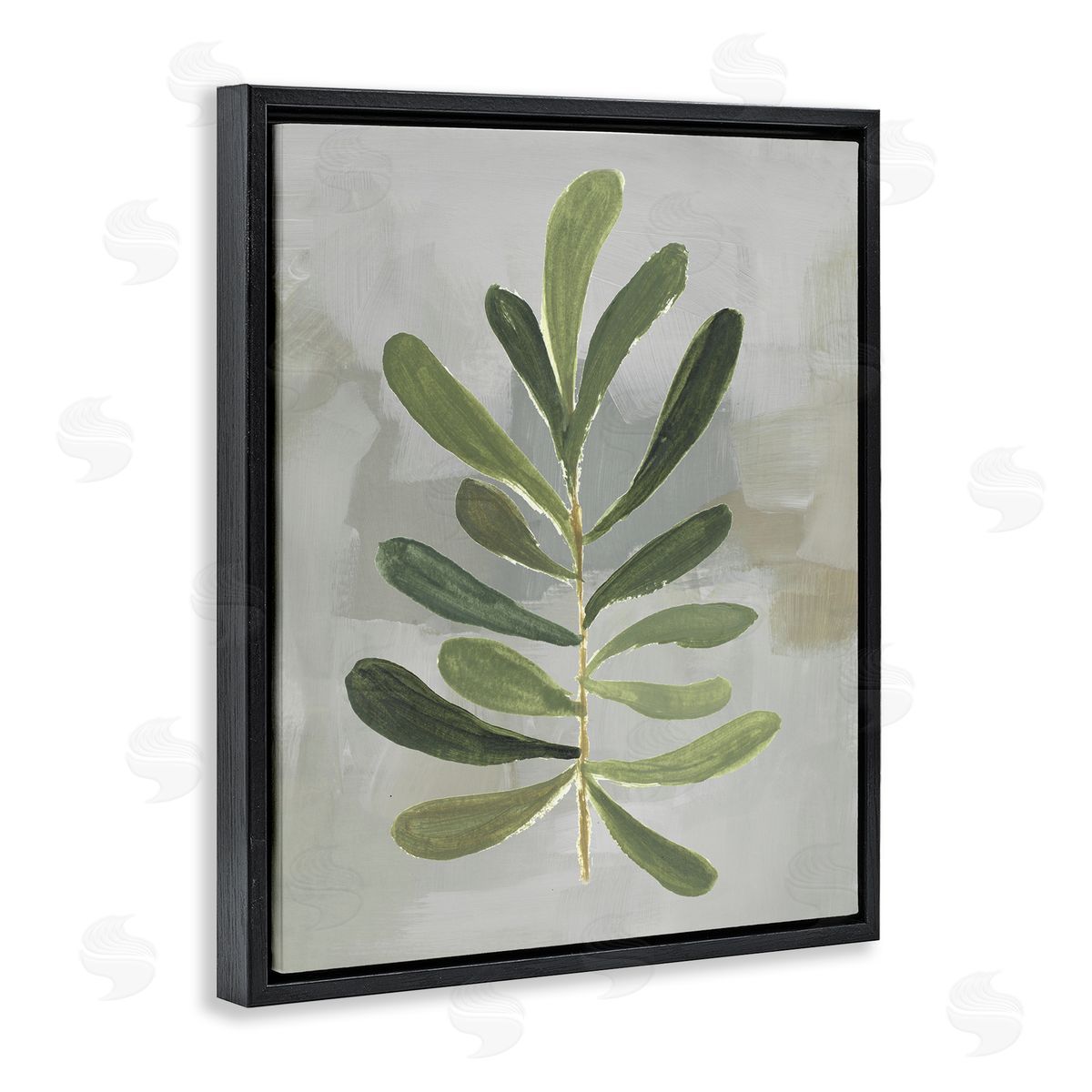 Single Green Leaf Branch Black Floating Frame Canvas Wall Art, Home Decor by Lanie Loreth