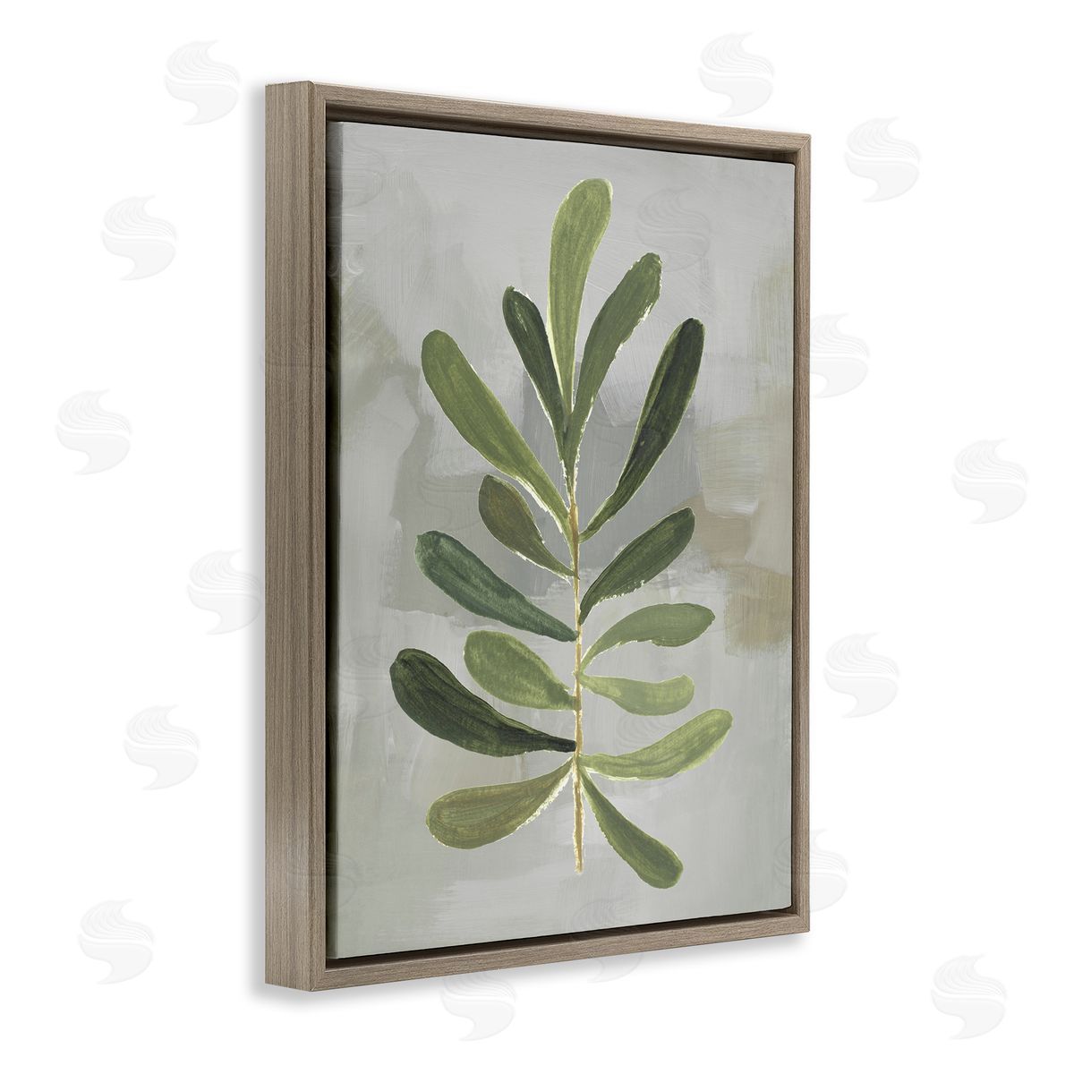 Single Green Leaf Branch Brown Floating Frame Canvas Wall Art, Home Decor by Lanie Loreth