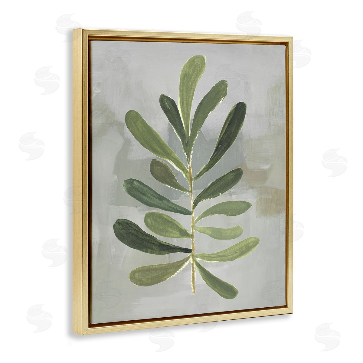 Single Green Leaf Branch Gold Floating Frame Canvas Wall Art, Home Decor by Lanie Loreth