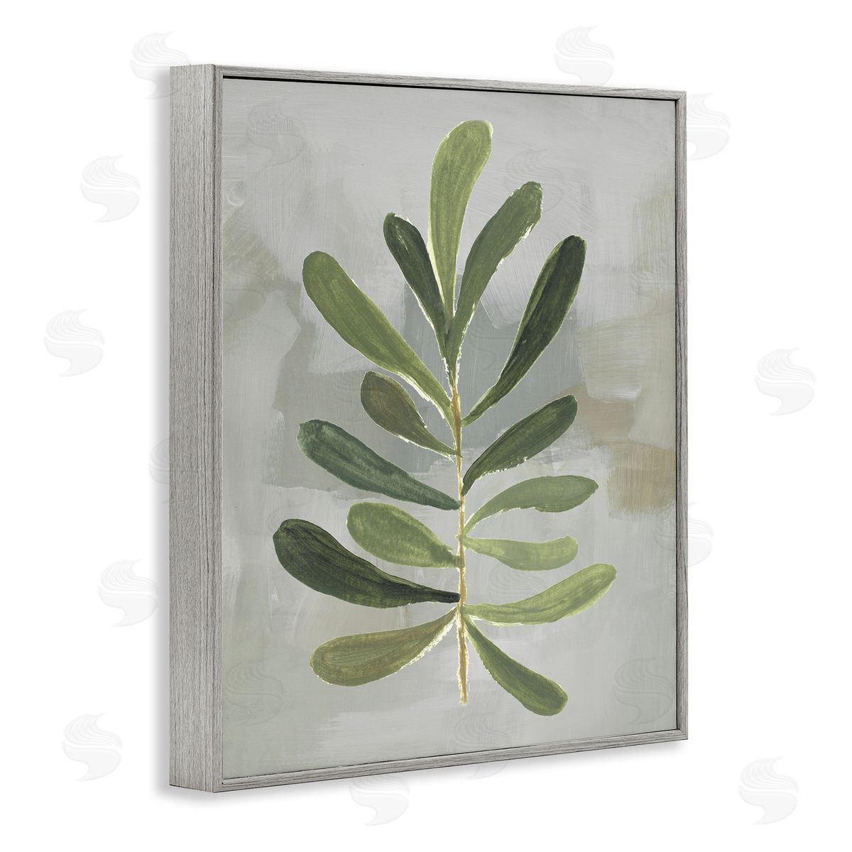 Single Green Leaf Branch Grey Frame Print Wall Art, Home Decor by Lanie Loreth